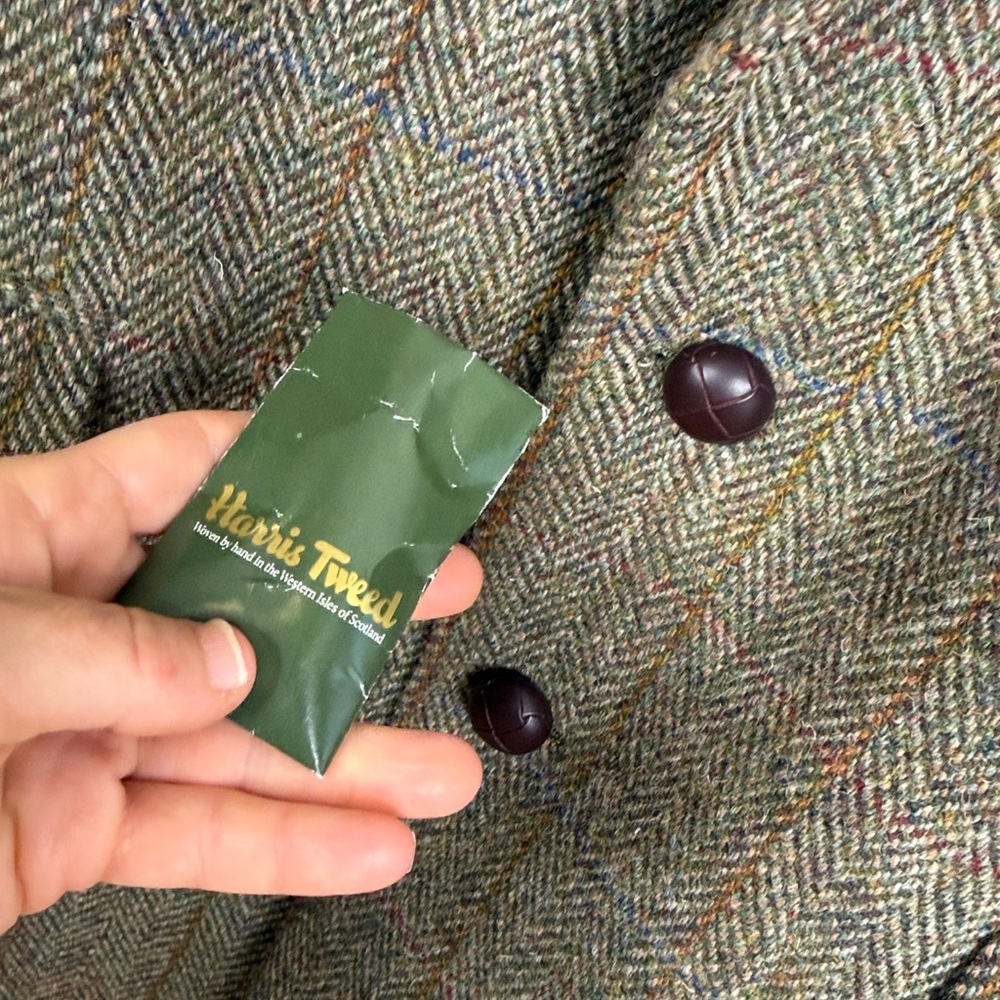 Harris Tweed Sport Coat Men 44L Brown Taupe Wool Herringbone Blue Stripe Blazer - Picture 13 of 16